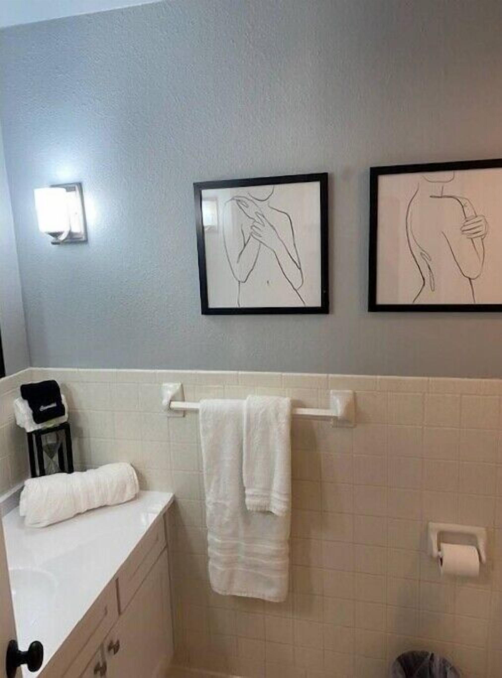 Sèche-cheveux, serviettes fournies, savon, shampoing