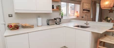 Fridge, dishwasher, electric kettle, toaster