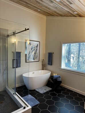 Shower, bidet, towels, soap