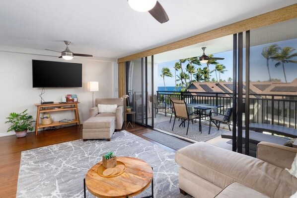 Lägenhet - 1 kingsize-säng med bäddsoffa (Kona Alii 410) | Vardagsrum