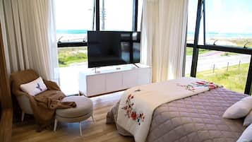 Apartamento luxo, acesso à piscina, de frente para o mar | 3 quartos, roupas de cama de algodão egípcio, roupas de cama premium