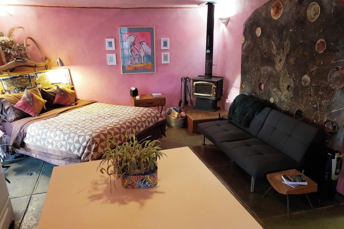 Cozy and romantic woodstove in this lovely casita.