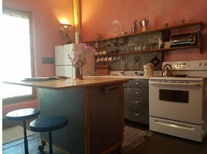 Fridge, oven, stovetop, coffee/tea maker