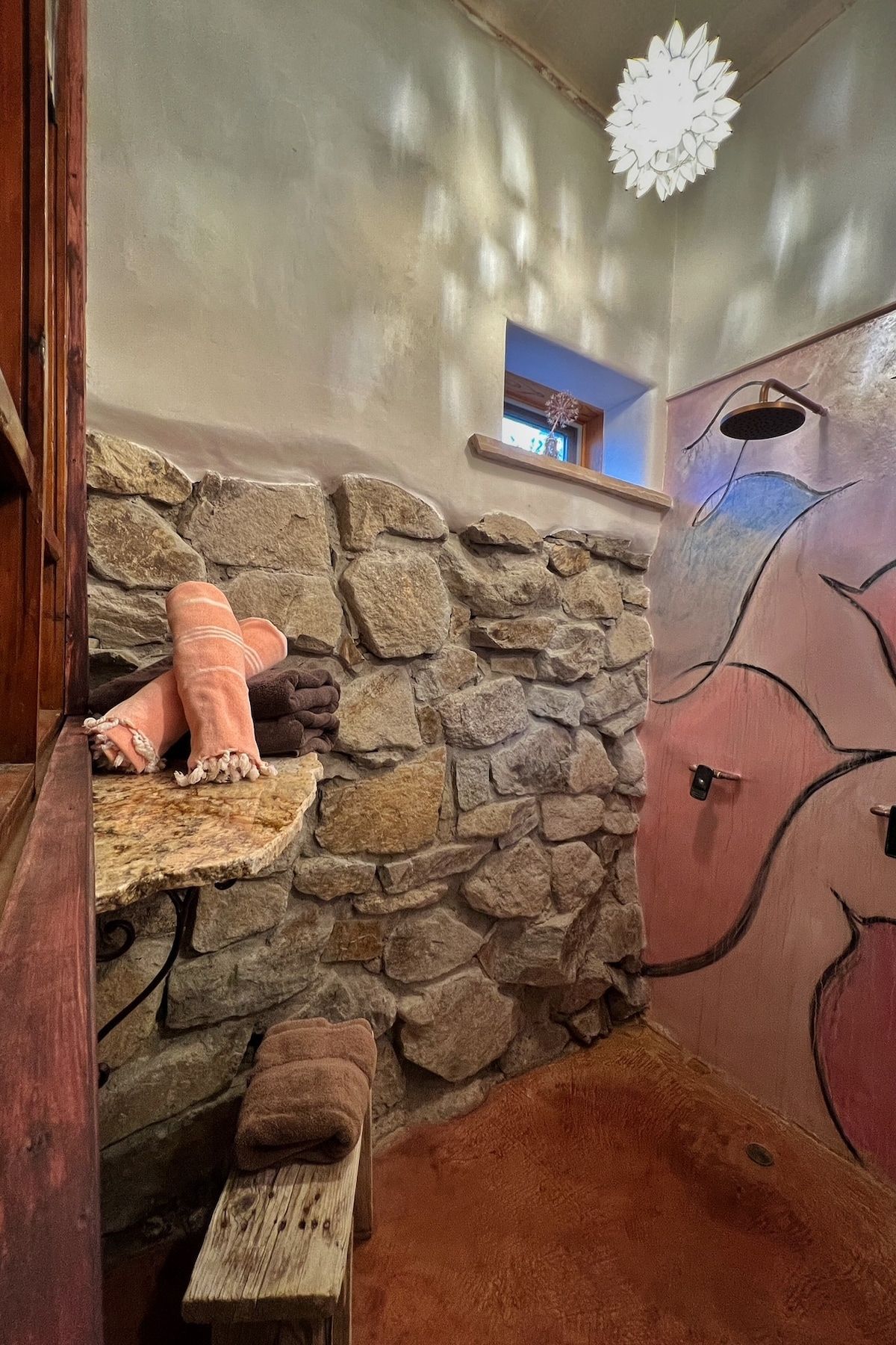 Walk in rock shower for two