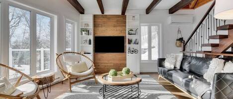 Fernseher, Kamin, Bücher