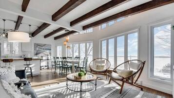 TV, fireplace, table football