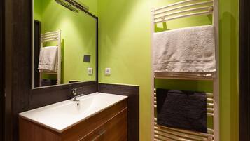 Regadera, secadora de cabello, toallas