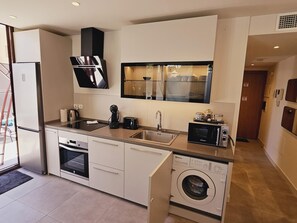 Fridge, microwave, oven, toaster