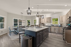 Fridge, microwave, oven, stovetop - Lakefront Estate | Pool + Hot Tub + Dock + Sauna | Oasis at Ballycastle (Mooresville)