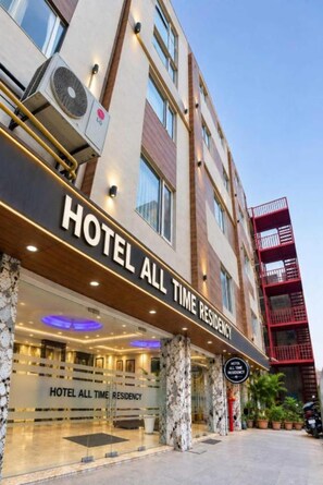 A hotel exterior with a sign reading 'HOTEL ALL TIME RESIDENCY'. - Hotel All Time Residency - Near Connaught Place New Delhi (New Delhi)
