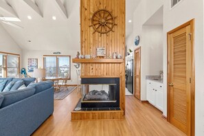 TV, fireplace - How Sweet The Sound: Pool | Walk to Duck Village (Duck)