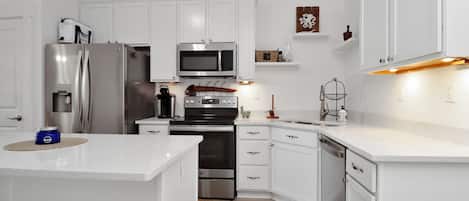 Fridge, microwave, oven, dishwasher