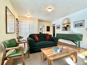 Télévision, cheminée, lecteur de DVD, espaces bureaux