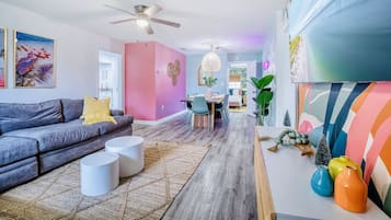 Smart TV, fireplace, video games