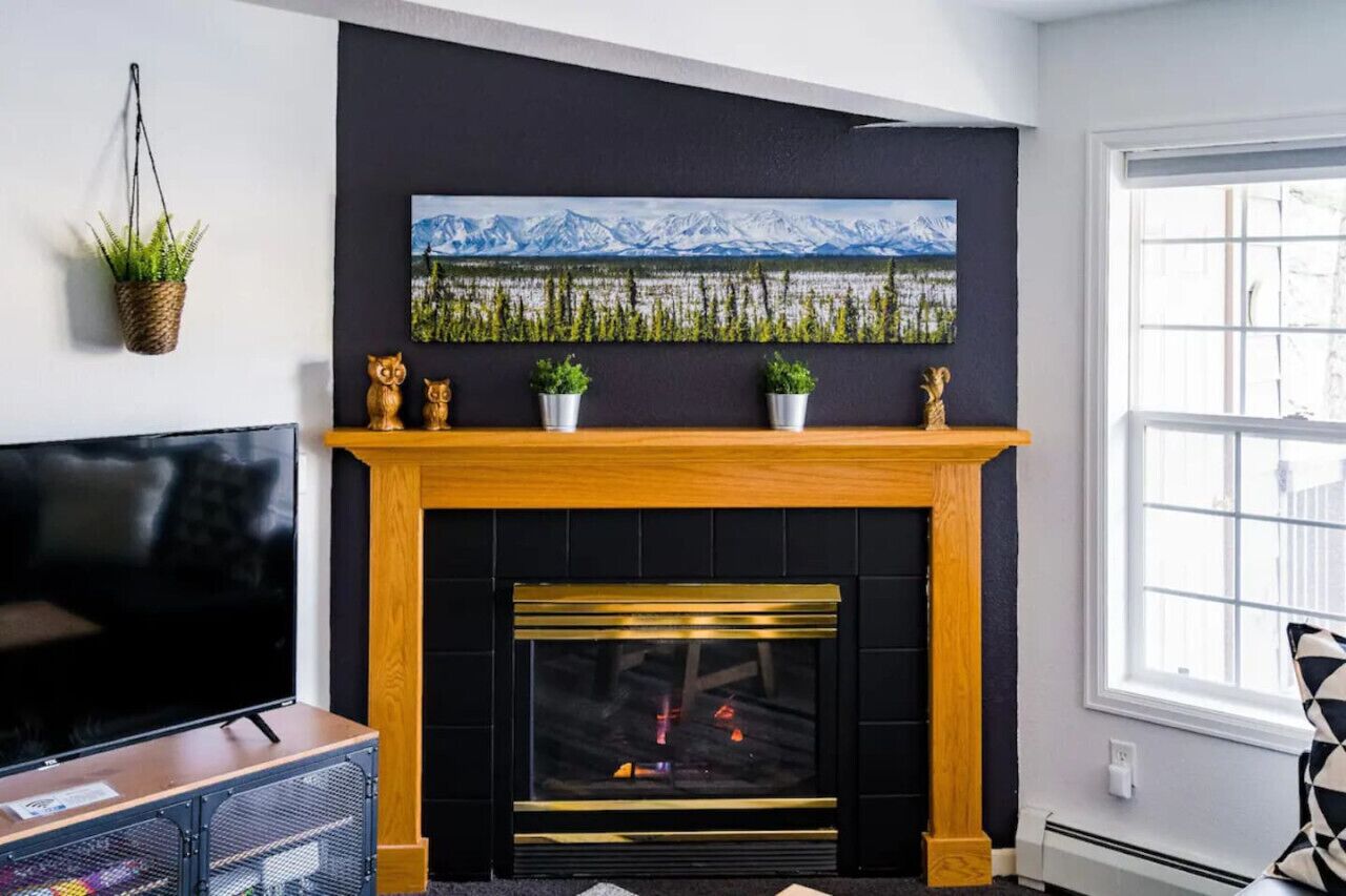 Fernseher, Kamin, Bücher