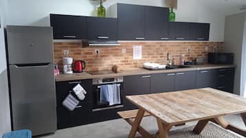 Fridge, microwave, oven, electric kettle