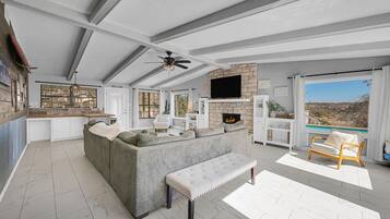 Smart TV, fireplace, video games, books
