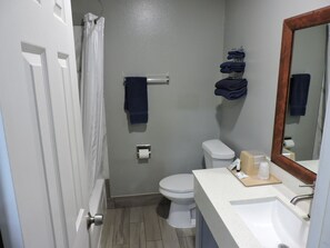 Basic Twin Room | Bathroom | Combined shower/tub, free toiletries, hair dryer, towels - Coachman's Inn & Suites (Waldron)