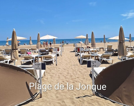 Beach umbrellas, beach towels