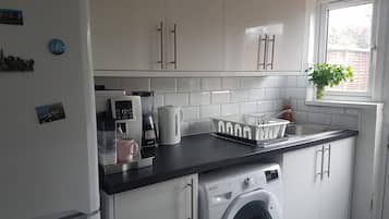 Fridge, microwave, oven, electric kettle