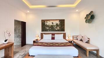Rice Field View Private Pool Villa | Pillow-top beds, minibar, desk, laptop workspace