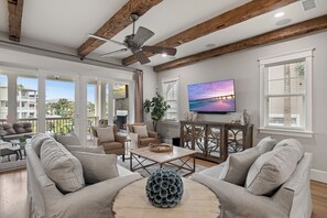 Smart TV, fireplace, DVD player
