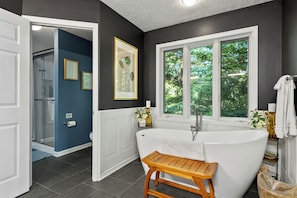 Jetted tub, free toiletries, hair dryer, towels
