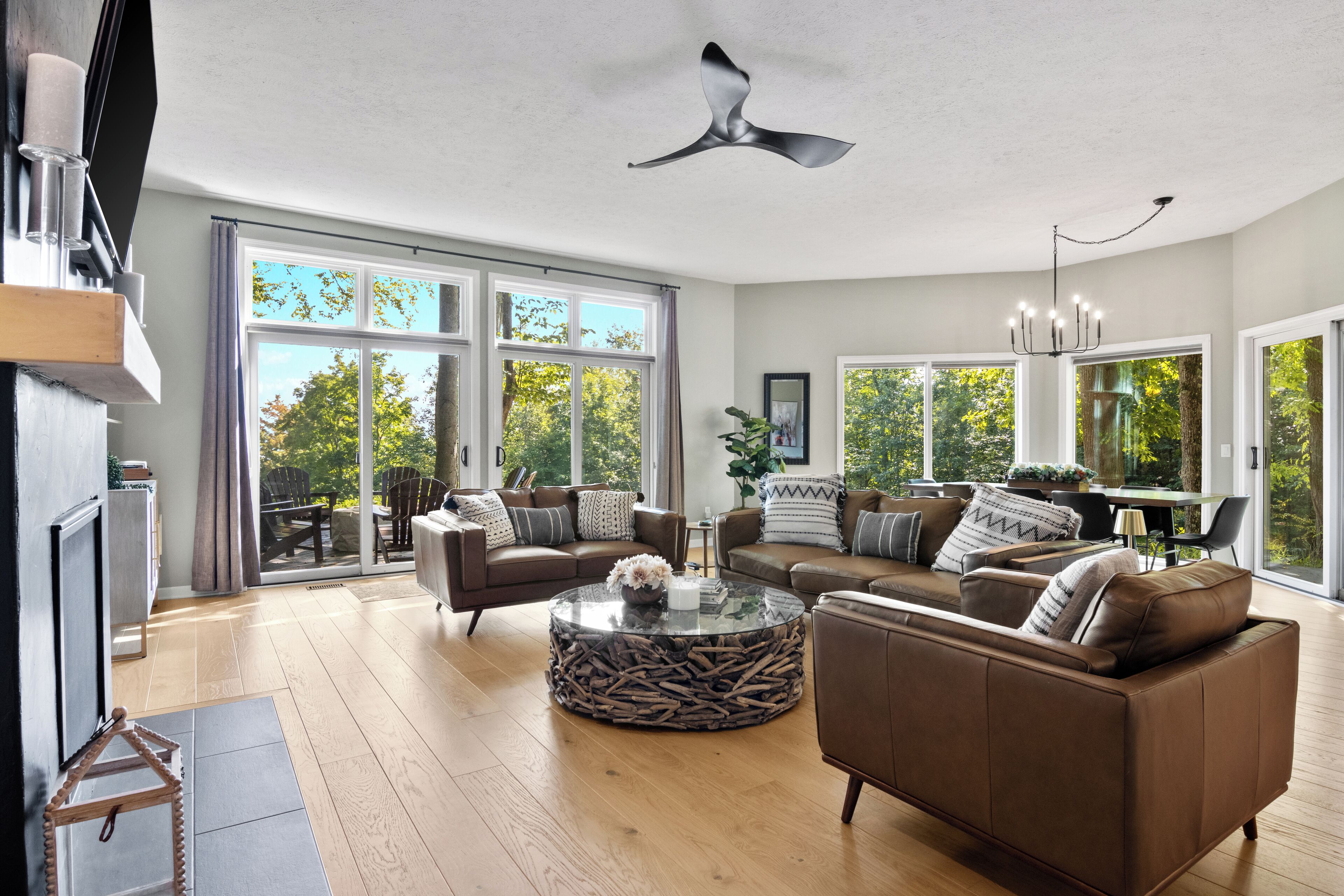 Flatskjerm-TV, peis, bordtennis og PC-skjermer