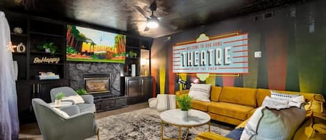 Smart TV, fireplace, table football