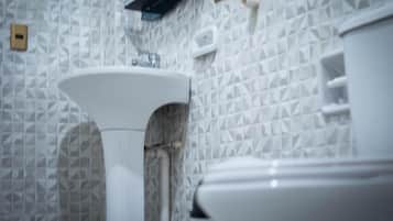 Shower, towels, soap, shampoo