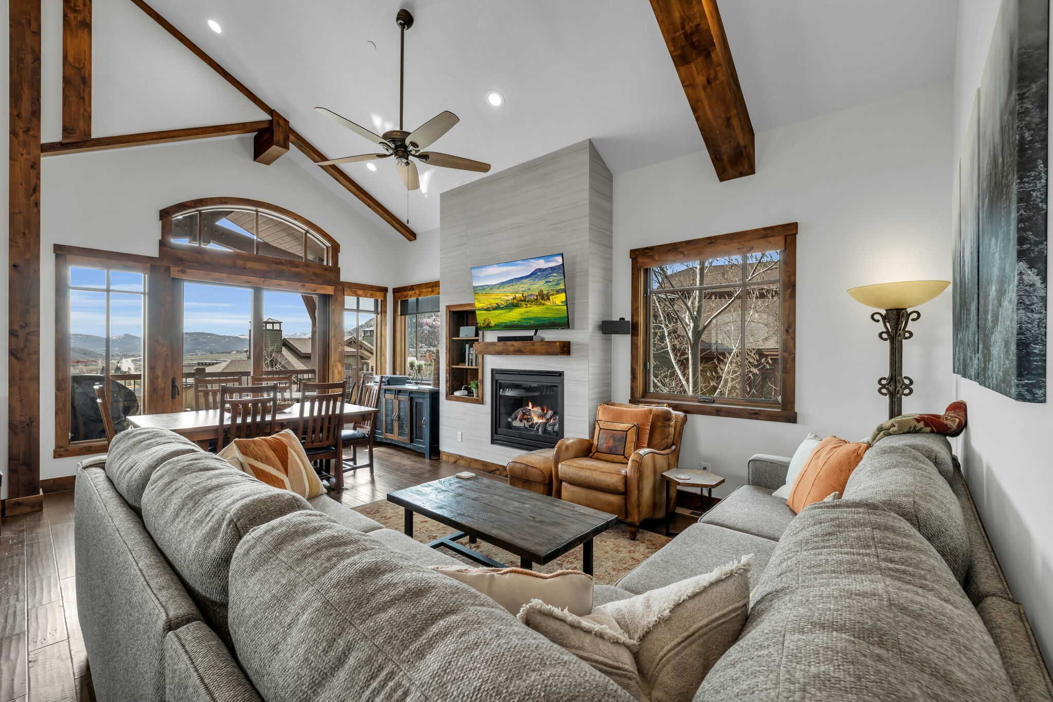 TV, fireplace, offices