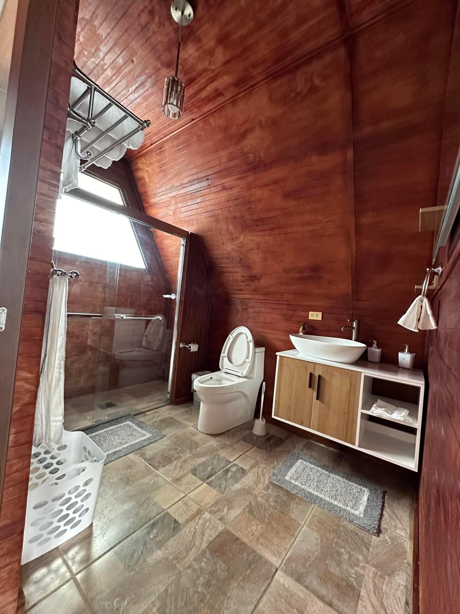 Shower, towels, soap, shampoo