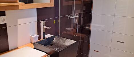 Hair dryer, towels, toilet paper