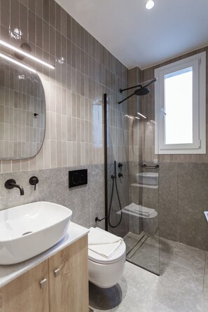 Douche, sèche-cheveux, serviettes fournies, papier toilette