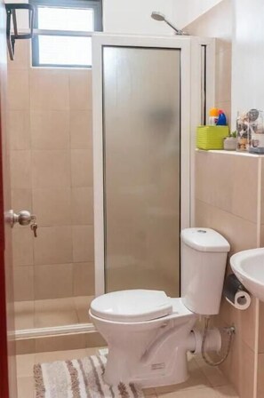 Secador de pelo, toallas, jabón y papel higiénico