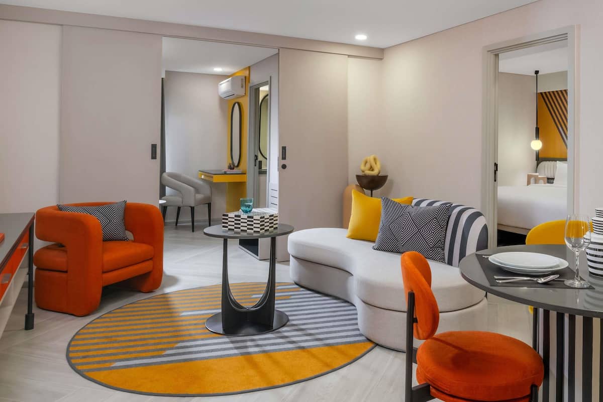 1 bilik tidur, peralatan tempat tidur premium, bar mini