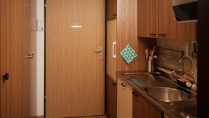 A compact kitchen with wooden cabinets, a stainless steel sink, and a stove. - Silence by Interhome (Zermatt)