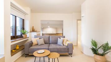 Comfort Apartment | Living area | 55-inch Smart TV with satellite channels
