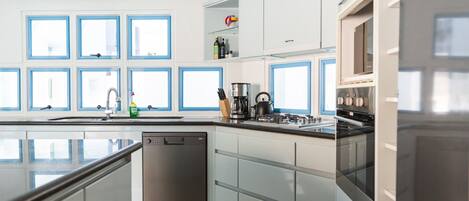 Fridge, microwave, oven, dishwasher