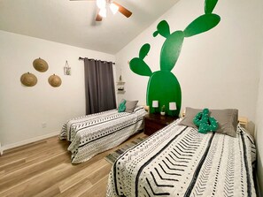 3 bedrooms, desk, iron/ironing board, travel cot