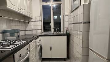 Full-sized fridge, microwave, oven, stovetop