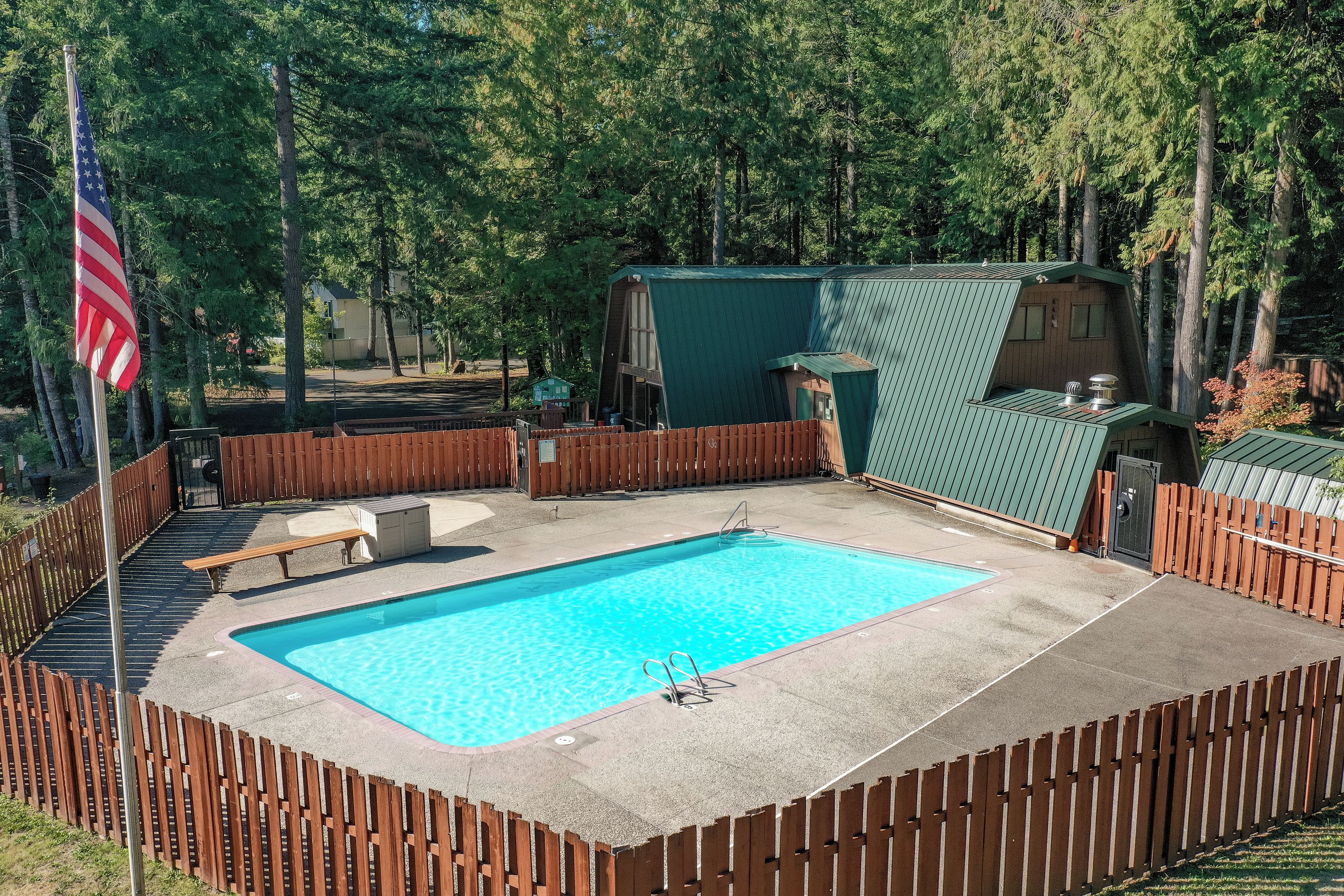 A seasonal community pool is available to guests, just a short walk from your cabin.