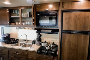 Villa | Private kitchen | Full-sized fridge, microwave, oven, stovetop