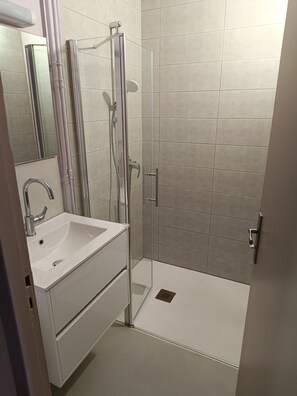 Comfort vierpersoonskamer | Badkamer | Een douche