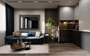 Deluxe Studio | Living area | 50-inch Smart TV with cable channels - The Residence 59 (Belgrade)