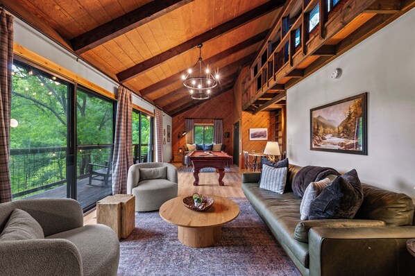 Smart TV, fireplace, video games, music library