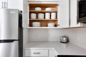 Fridge, microwave, oven, dishwasher