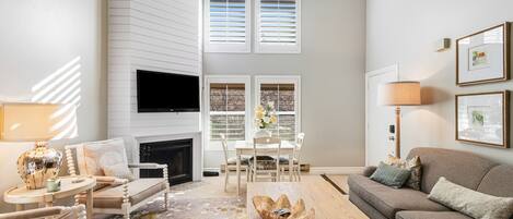 TV, fireplace, table football, ping pong