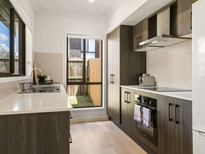 Fridge, microwave, oven, dishwasher