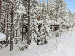 A cabin surrounded by snow-covered trees. - Hyrynpirtti mökki by Interhome (Hyrynsalmi)